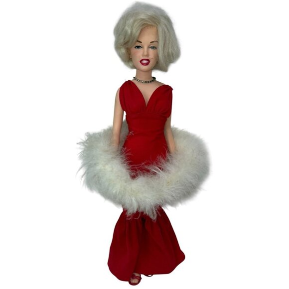 Dolls World Other - Vintage 18" Marilyn Monroe Portrait World Dolls Red Dress Feather Boa 1984 Doll